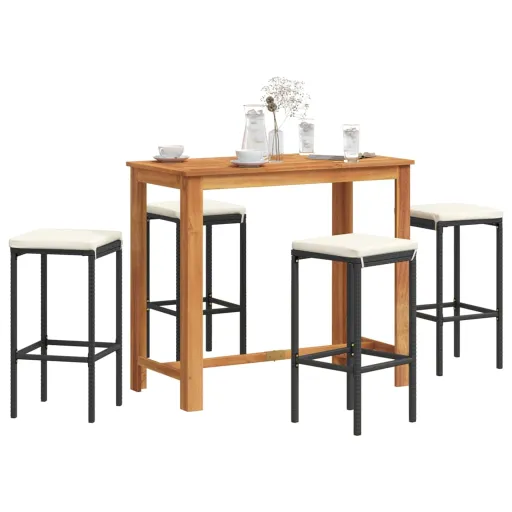 Conjunto de Bar para Jardim Vime PE/Acácia Maciça Preto (5 pcs)