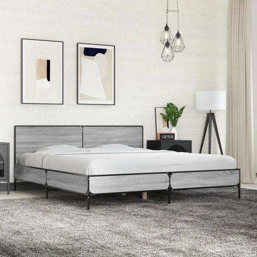 Estrutura de Cama 200x200 cm Derivados Madeira/Metal