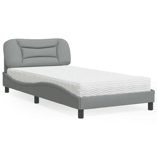 Cama com Colchão Hvar 100x200 cm Tecido Cinzento-Claro