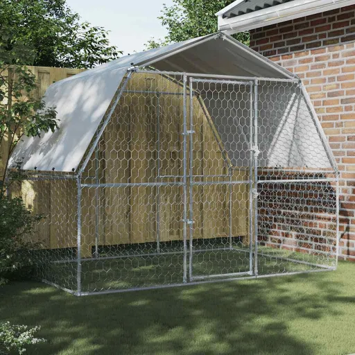Gaiola para Cães com Telhado e Porta Aço Galvanizado Prateado