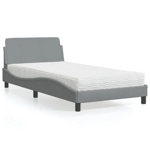 Cama com Colchão Dover 100x200 cm Tecido Cinzento-Claro