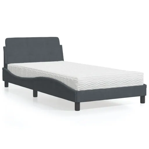Cama com Colchão Dover 100x200 cm Veludo Cinzento-Escuro