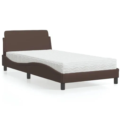 Cama com Colchão Dover 100x200 cm Couro Artificial Castanho