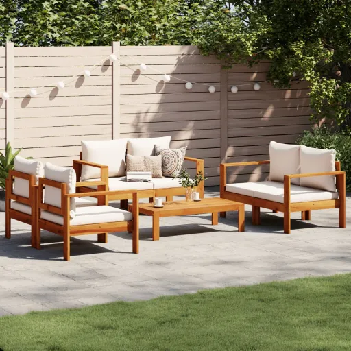 Conjunto de Sofás de Jardim com Almofadões Acácia Maciça (5 pcs)