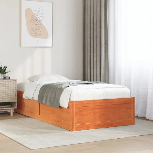 Cama Sem Colchão 100x200 cm Pinho Maciço Castanho-Mel