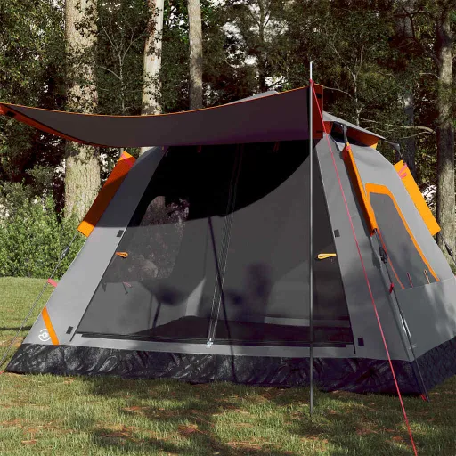 Tenda Campismo Cúpula 5 Pessoas Libertação Rápida Cinza/Laranja
