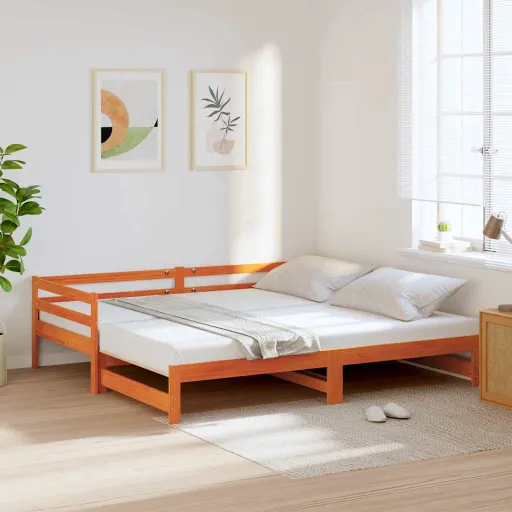 Sofá-Cama com Gavetão 90x200 cm Madeira de Pinho Castanho Cera