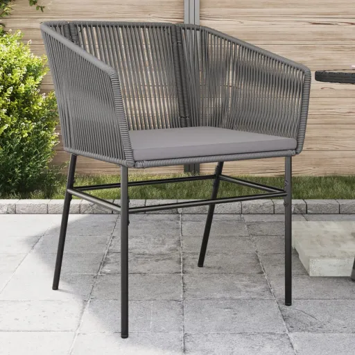 Cadeiras de Jardim   c/ Almofadões Vime PE Cinzento (2 pcs)