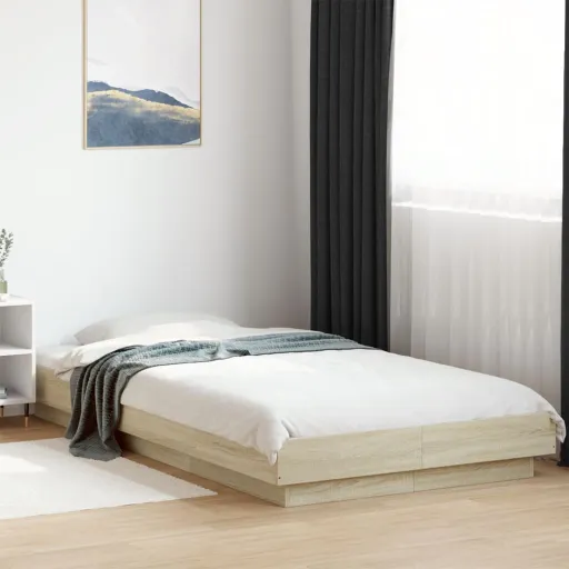 Estrutura Cama c/ Luzes LED Derivados Madeira Carvalho Sonoma