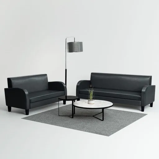 Conjunto de Sofás   Couro Artificial Preto (2 pcs)