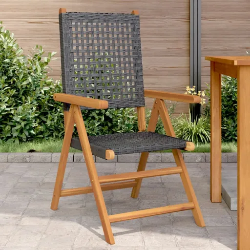 Cadeiras de Jardim   Madeira Acácia Maciça e Vime PE Preto (2 pcs)