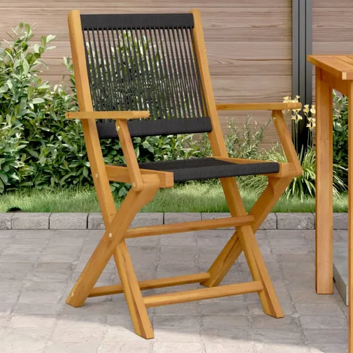 Cadeiras de Jardim   Acácia Maciça e Polipropileno Preto (2 pcs)