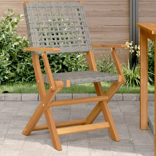 Cadeiras de Jardim   Madeira Acácia Maciça e Vime PE Cinza (2 pcs)