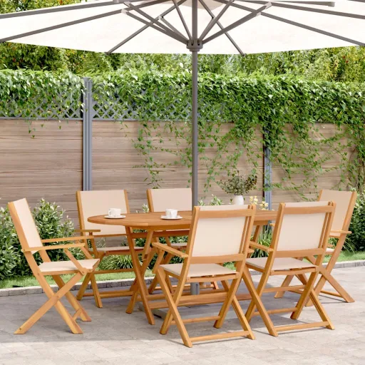 Conjunto Jantar Jardim Tecido/Madeira Maciça Bege (7 pcs)
