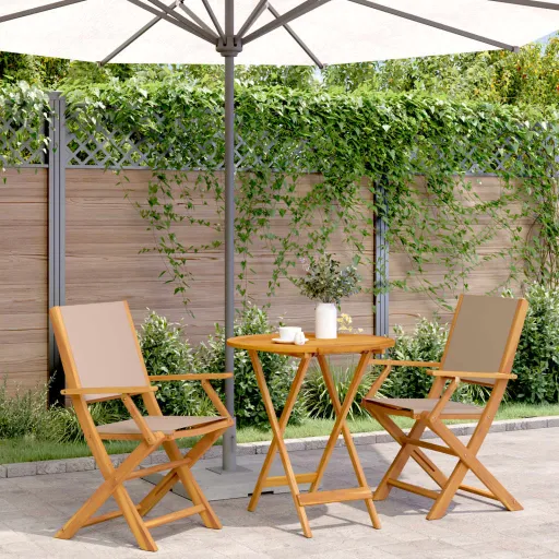 Conjunto Bistrô Tecido e Madeira Maciça Cinza-Acastanhado (3 pcs)