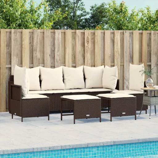 Conjunto Sofás p/ Jardim c/ Almofadões Vime PE Castanho (5 pcs)