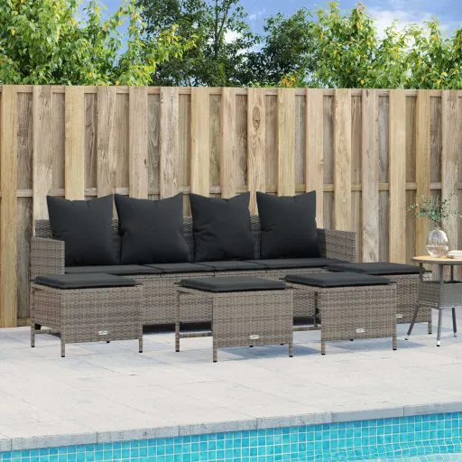 Conjunto Sofás de Jardim c/ Almofadões Vime PE Cinzento (5 pcs)