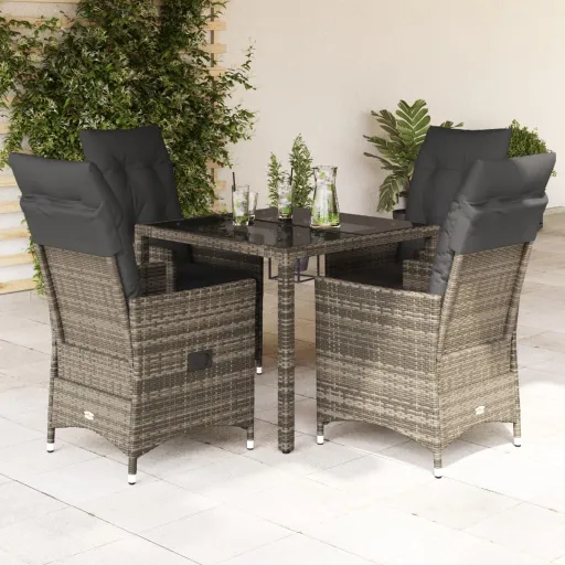 Conjunto de Jantar p/ Jardim c/ Almofadões Vime PE Cinza (5 pcs)