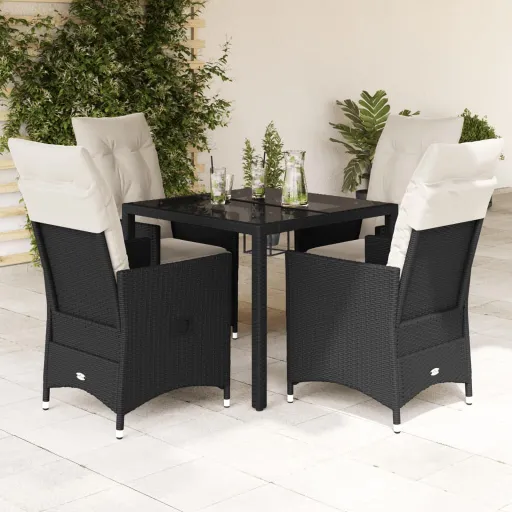 Conjunto de Jantar p/ Jardim c/ Almofadões Vime PE Preto (5 pcs)