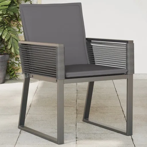 Cadeiras de Jardim com Almofadões   Vime PE Preto (2 pcs)