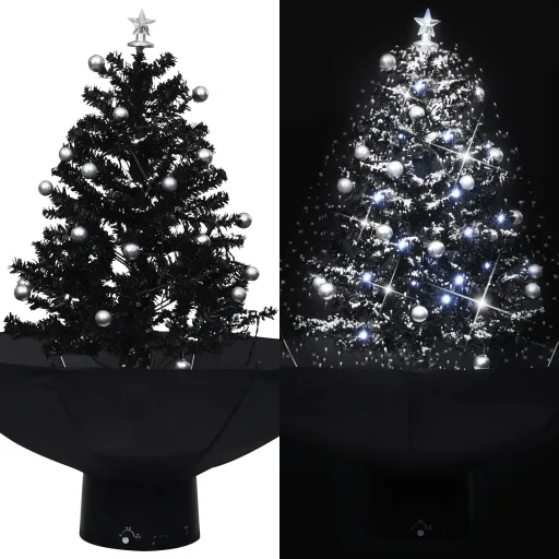 Árvore Natal c/ Neve Base Formato Guarda-Chuva 75 cm PVC Preto