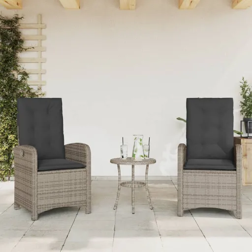 Cadeiras Jardim Reclináveis   c/ Almofadões Vime PE Cinza (2 pcs)