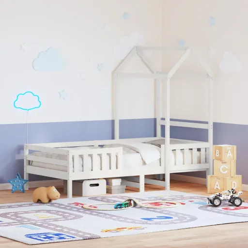 Estrutura de Cama com Telhado 100x200 cm Pinho Maciço Branco