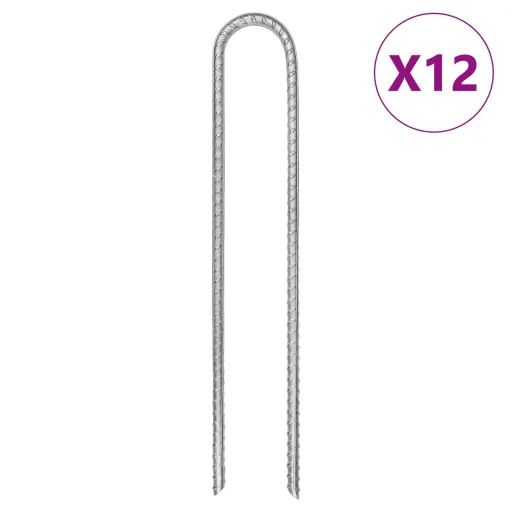 Estacas p/ Tenda   Forma de U 30 cm Ø7 mm Aço Galvanizado (12 pcs)