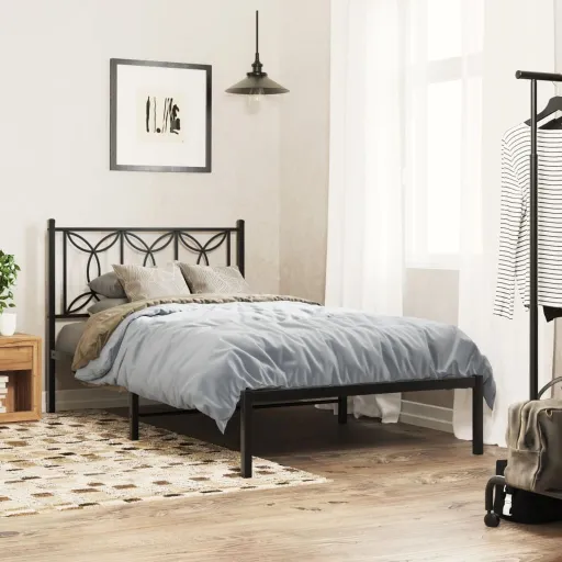 Estrutura de Cama com Cabeceira 107x203 cm Metal Preto
