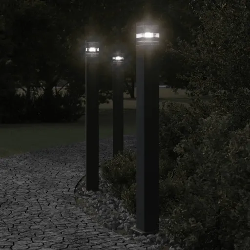 Candeeiros de Chão para Exterior   110 cm Alumínio Preto (3 pcs)