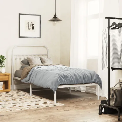 Estrutura de Cama com Cabeceira 90x190 cm Metal Branco