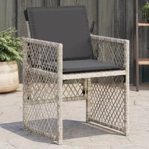 Cadeiras de Jardim com Almofadões   Vime PE Cinzento-Claro (4 pcs)