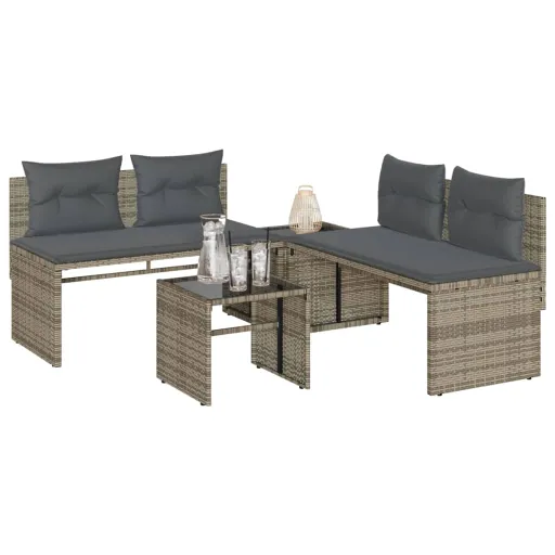 Conjunto Sofás de Jardim c/ Almofadões Vime PE Cinzento (4 pcs)