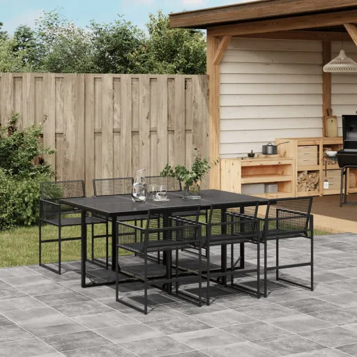 Conjunto de Jantar para Jardim Vime PE Preto (7 pcs)