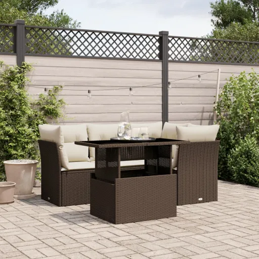 Conjunto Sofás p/ Jardim c/ Almofadões Vime PE Castanho (5 pcs)