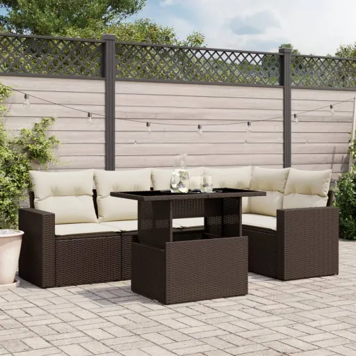 Conjunto de Sofás Jardim c/ Almofadões Vime PE Castanho (6 pcs)