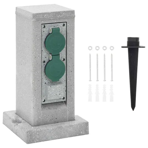 Tomada de Exterior com Estaca 4 Vias Aspeto Pedra Cinzento