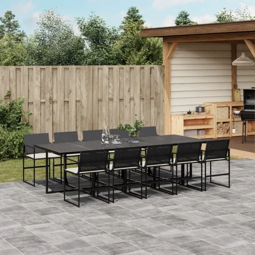 Conjunto de Jantar p/ Jardim c/ Almofadões Vime PE Preto (11 pcs)