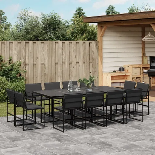 Conj. de Jantar p/ Jardim c/ Almofadões Textilene Preto (13 pcs)