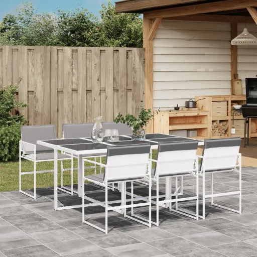 Conj. de Jantar p/ Jardim c/ Almofadões Textilene Branco (7 pcs)