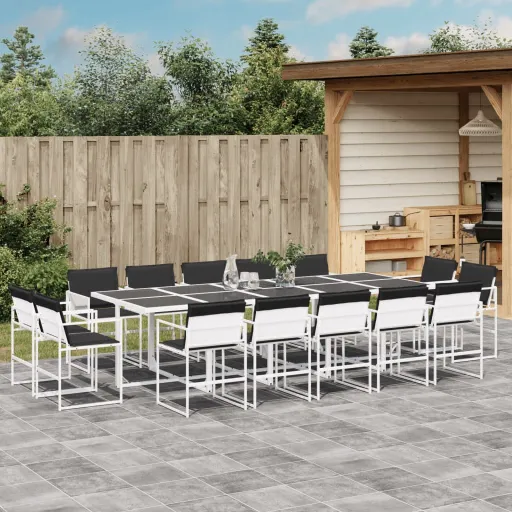 Conj. de Jantar p/ Jardim c/ Almofadões Textilene Branco (15 pcs)