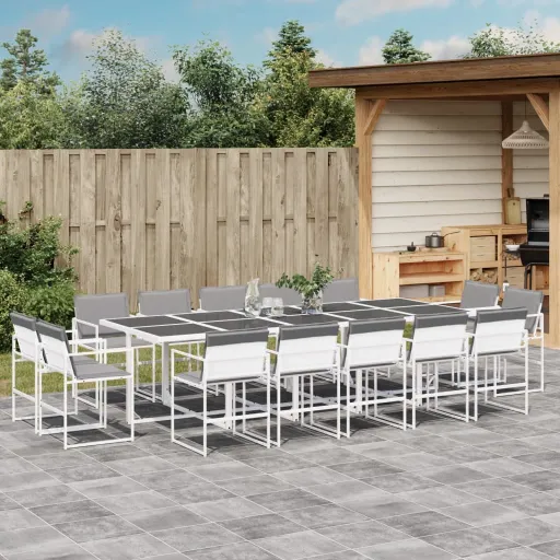 Conj. de Jantar p/ Jardim c/ Almofadões Textilene Branco (15 pcs)