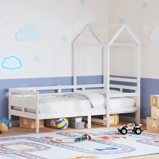 Sofá-Cama com Telhado 80x200 cm Madeira de Pinho Maciça Branco