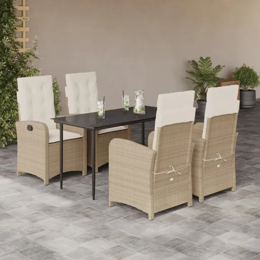 Conjunto de Jantar p/ Jardim com Almofadões Vime PE Bege (5 pcs)