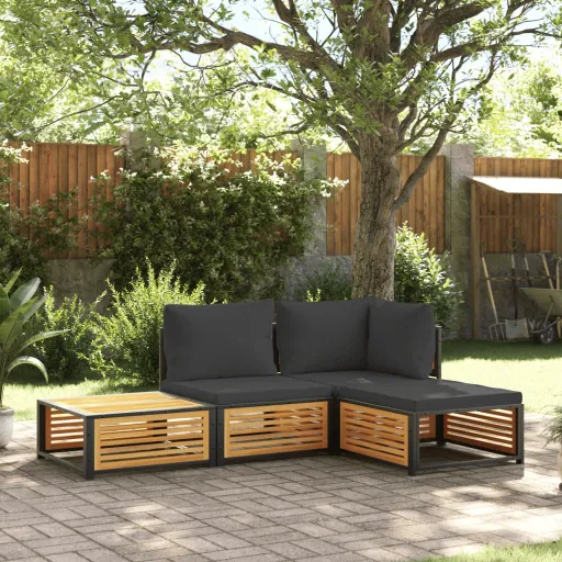 Conjunto de Sofás de Jardim com Almofadões Acácia Maciça (4 pcs)