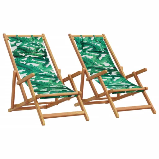 Cadeiras de Praia Dobráveis   Tecido/Madeira Padrão Folhas (2 pcs)