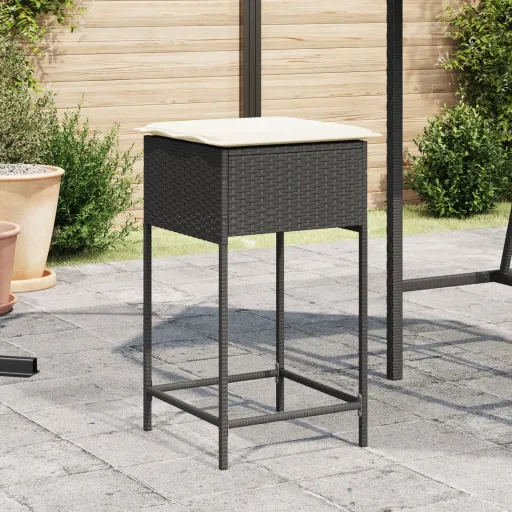 Bancos de Bar com Almofadões para Jardim   Vime PE Preto (2 pcs)