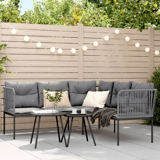Conjunto de Sofás de Jardim c/ Almofadões Aço/Textilene Preto