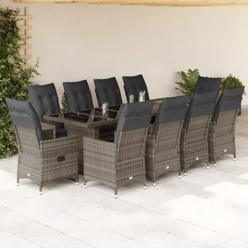 Conjunto Bistrô de Jardim c/ Almofadões Vime PE Cinzento (11 pcs)