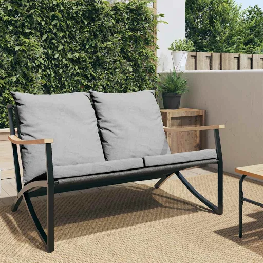 Banco de Jardim com Almofadões 120 cm Aço Preto